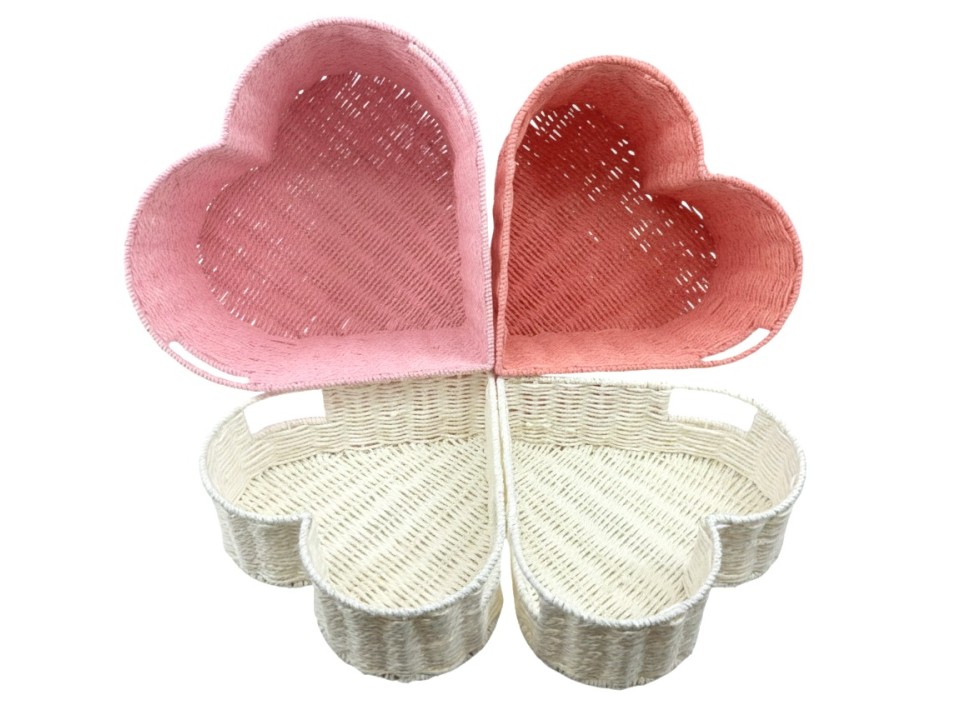 Artisanal Heart-Shaped Paper Cord Baskets - Set of 4